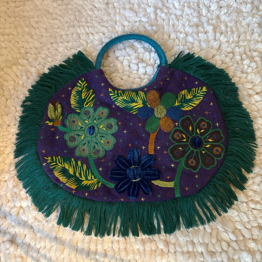 Embroidered Floral Fringe Handbag